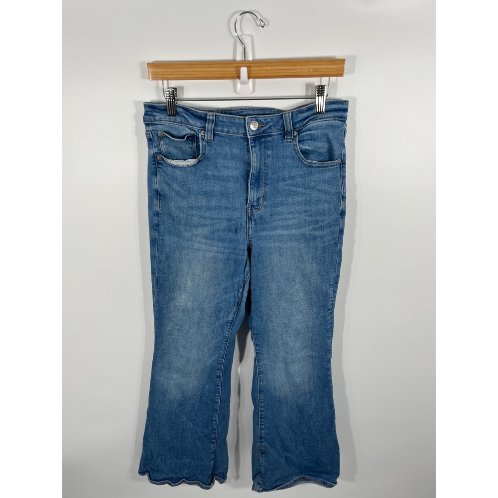 American Eagle Jeans Womens 12 Short Blue Super Hi-Rise‎ Flare Medium Wash Denim